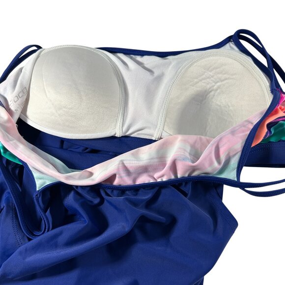 BCBG Swim Tankini Top Blue Pink Womens Size 16 Padded - Picture 4 of 9